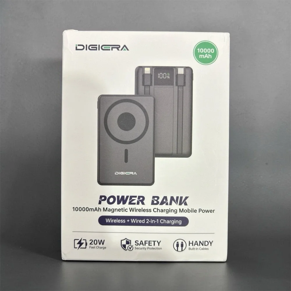 DIGICRA 10000mAh Slim Magnetic Qi Wireless Power Bank 20W Fast Charge Black